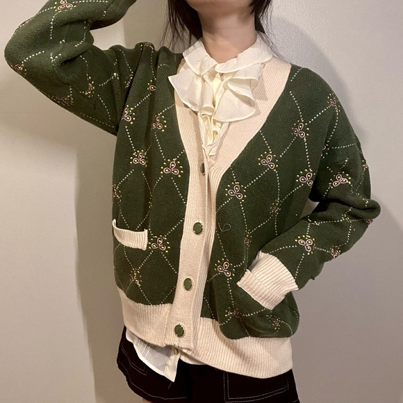 Vintage Style Green Floral Cardigan - Picture 3 of 3